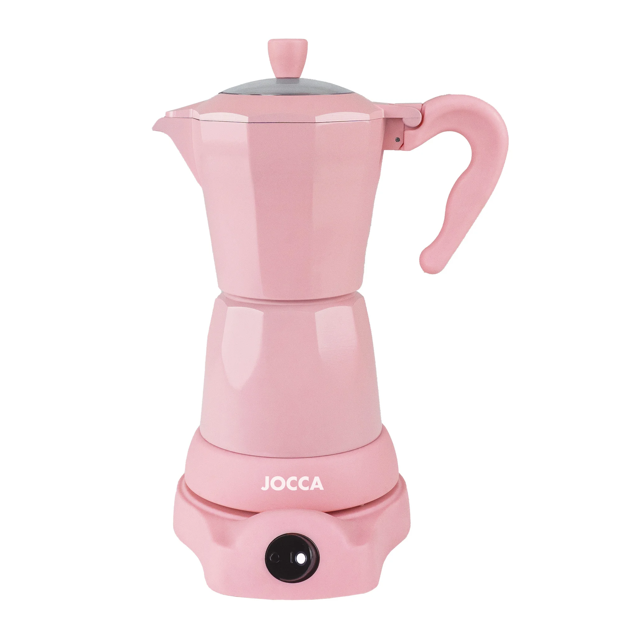 Jocca Cafetera Italiana Eléctrica Rosa 6 Tazas sin Cables con Jarra Transparente y Sistema Mantener Caliente