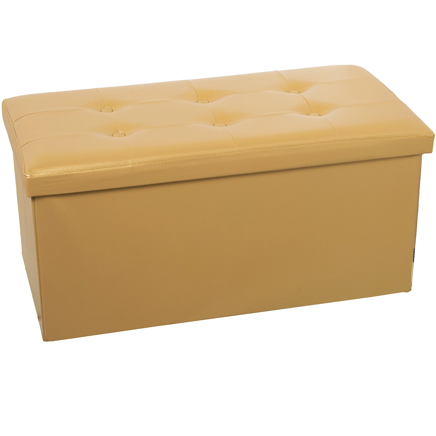 Puf plegable polipiel dorado almacenaje 77x38x38cm