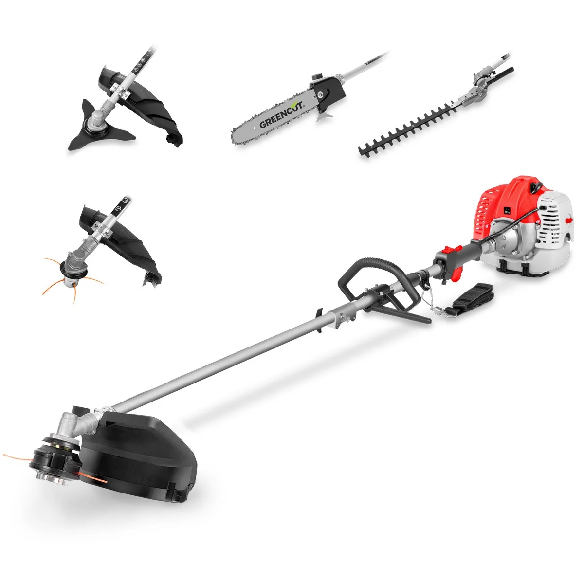 Greencut GM650X-5 - Decespugliatore Multifunzione 5 In 1, Benzina 65Cc 4,9Cv 2T, 5 Accessori, Decespugliatore, Potatore, Tagliasiepi
