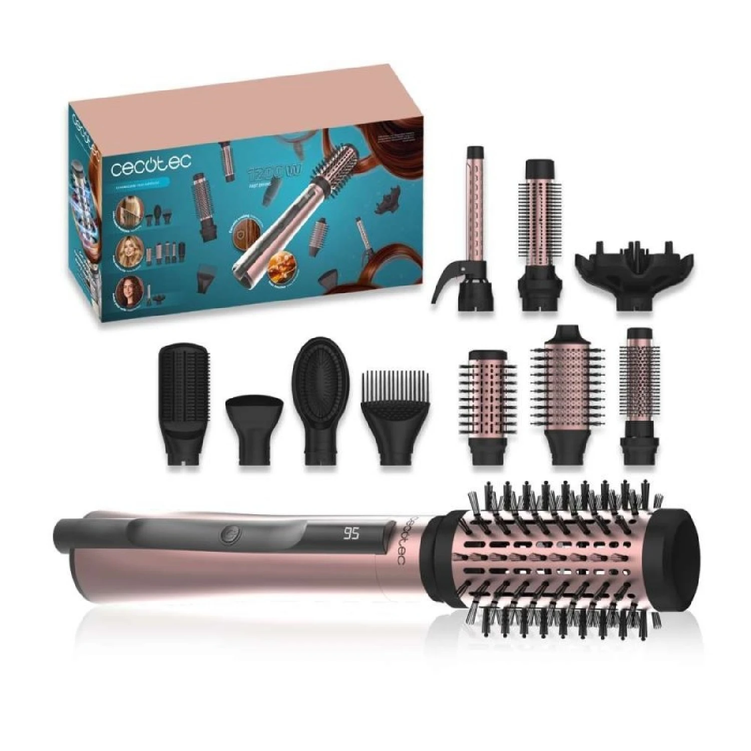 Cecotec Cepillo de Aire 10 Accesorios CeramicCare 10in1 AirBrush. 1200W, Secador, Alisador, Rizador, Voluminizador, Difusor