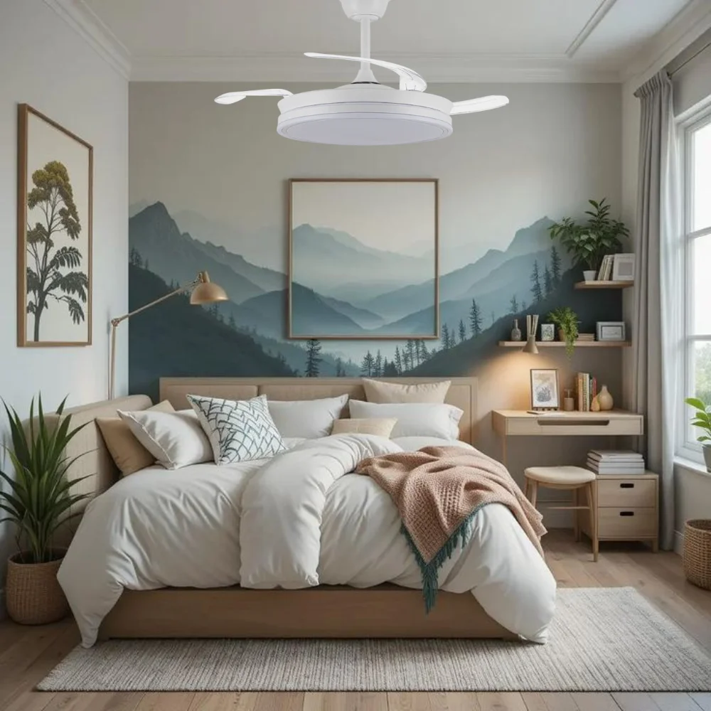 Akunadecor BEST SELLER محرك بتيار مستمر 6 سرعات (3 تشطيبات) تقنية LED 72 وات نظام CCT 7920 لومن مؤقت تحكم عن بعد ضوء لون عاكس محرك ذاكرة صامت للغاية للصيف/الشتاء.