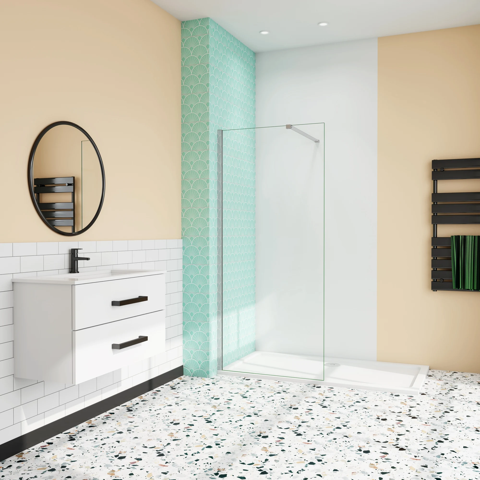 Walkin,shower panel,8mm tempered glass with anti-limescale treatment,90cm fixed bar,chrome profile,(68-70)x190cm #2