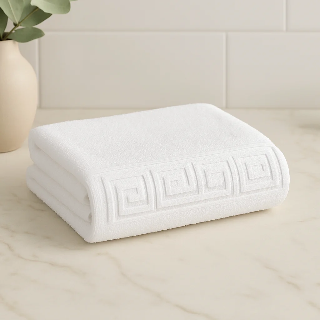 Toallas Lavabo Blancas - 50x90cm - 500 GSM 100% Algodón Premium - Greca Romana - Juego de 2, 4, 6 o 12 Toallas - Toallas Baño - Toallas Manos - Calidad Hotel - Larga Duración - Absorbentes y Suaves -