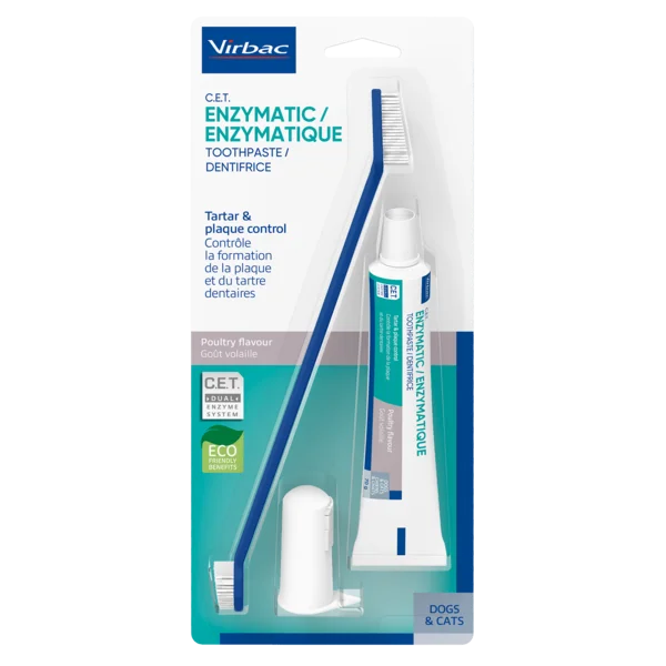 Virbac Kit Cepillo + Dentífrico Enzimático para el cuidado dental de mascotas