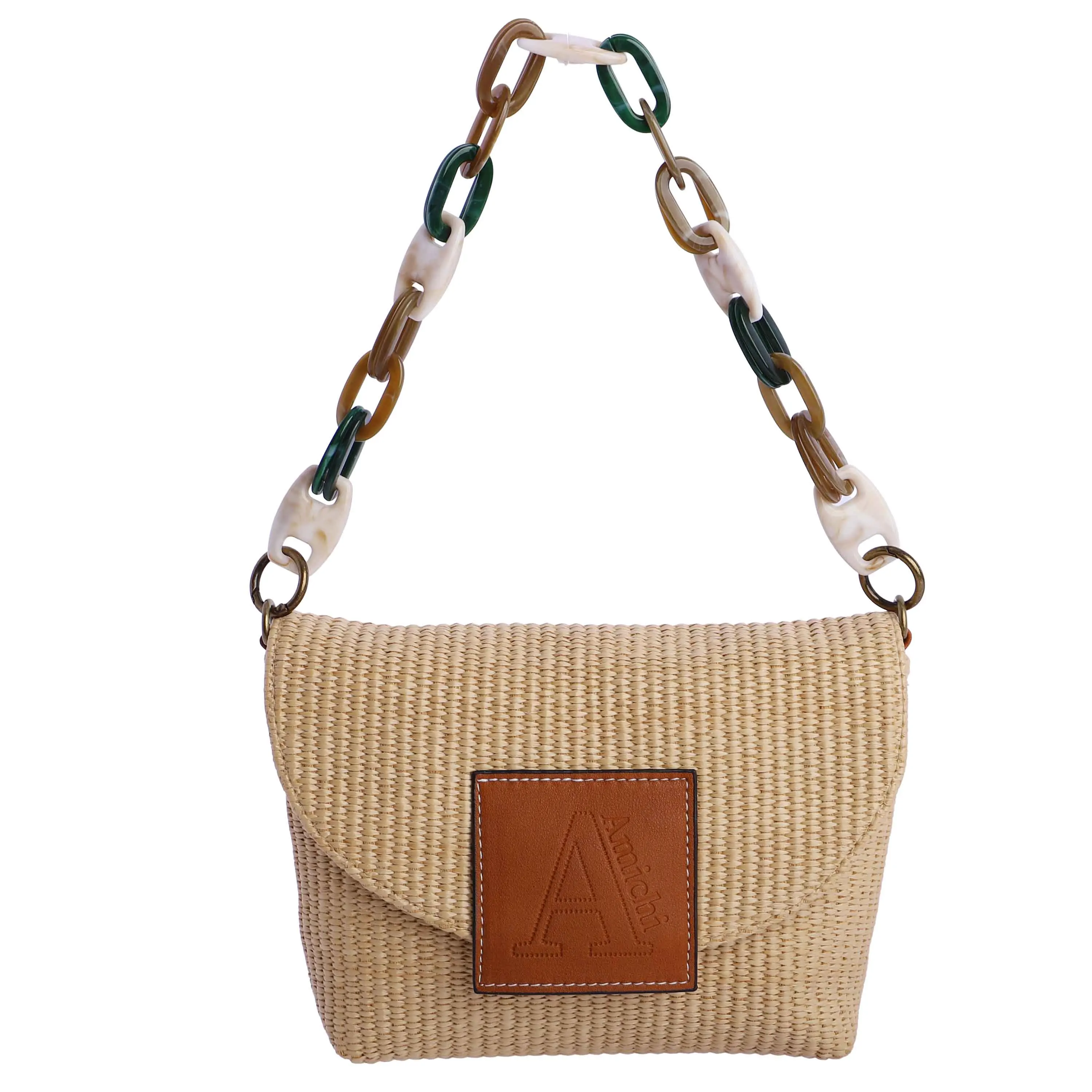 Bolso de hombro para mujer Tarifa de fibras naturales trenzadas con cremallera