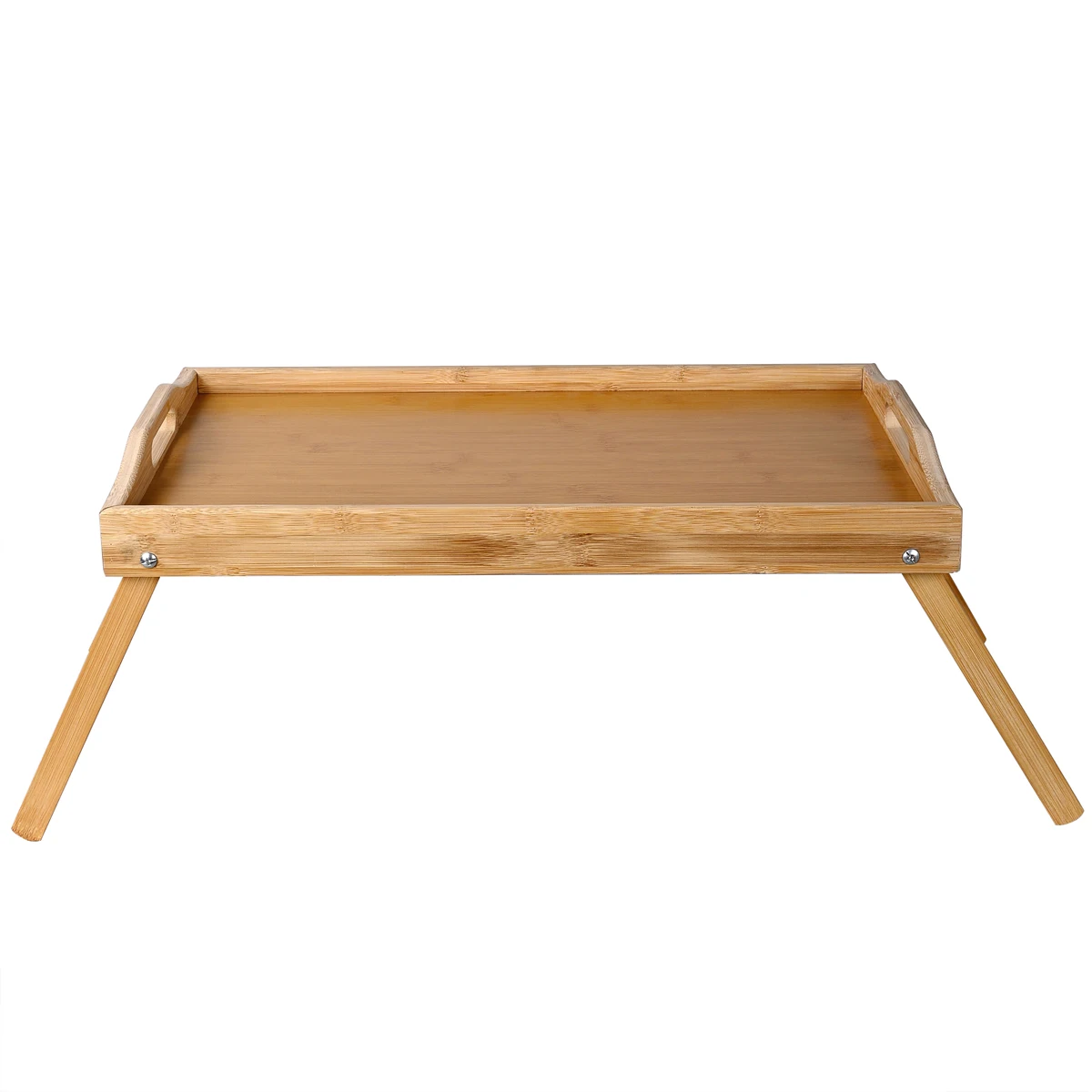 T-lovendo bamboo bed table with handles, high edge tray. Foldable breakfast table waterproof laptop work read bed sofa