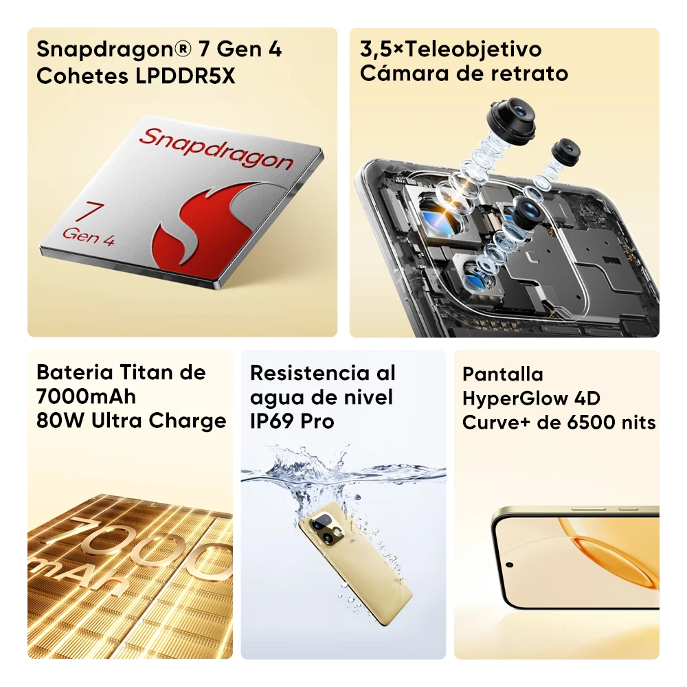 Realme 16 Pro Plus 5G teléfono Snapdragon 7 Gen 4 8GB+256GB|12GB+512GB，Batería 7000mAh 80W Carga Rápida，Cámara 200MP OIS Pantalla AMOLED 144Hz 3