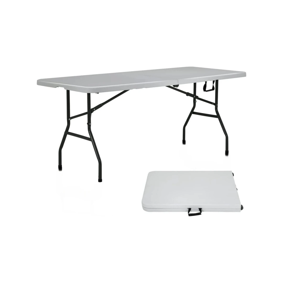 STARLEY-Mesa plegable portátil de plástico para interiores y exteriores,mesa plegable al aire libre, picnic, fiesta, campamento,mesa rectangular multiusos con asa,color blanco,180 x 69 x H 74 cm