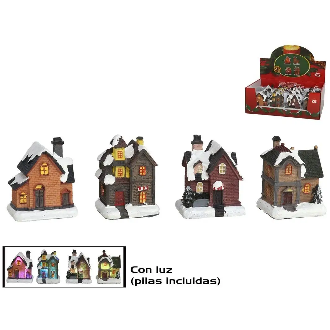 【SET DE 4】Casas con Luces para decoracion de Navidad, Casa Navideña con Luz para Belen, Decoracion