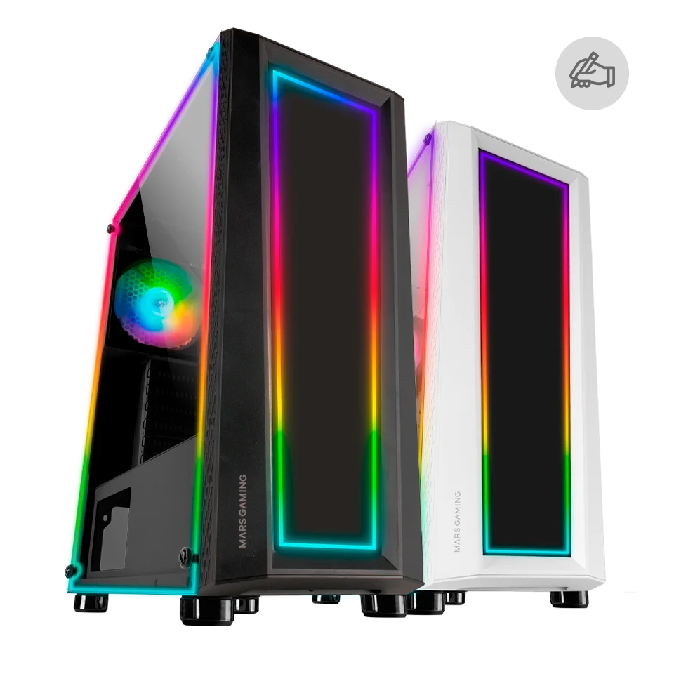 Mars Gaming MC-ART, Caja PC Gaming ATX, Doble Cristal Templado Dibujable, ARGB 12 Modos, Dibujos Artísticos sin Límites, Ventilador FRGB 12cm, Semitorre PC Negro o Blanco
