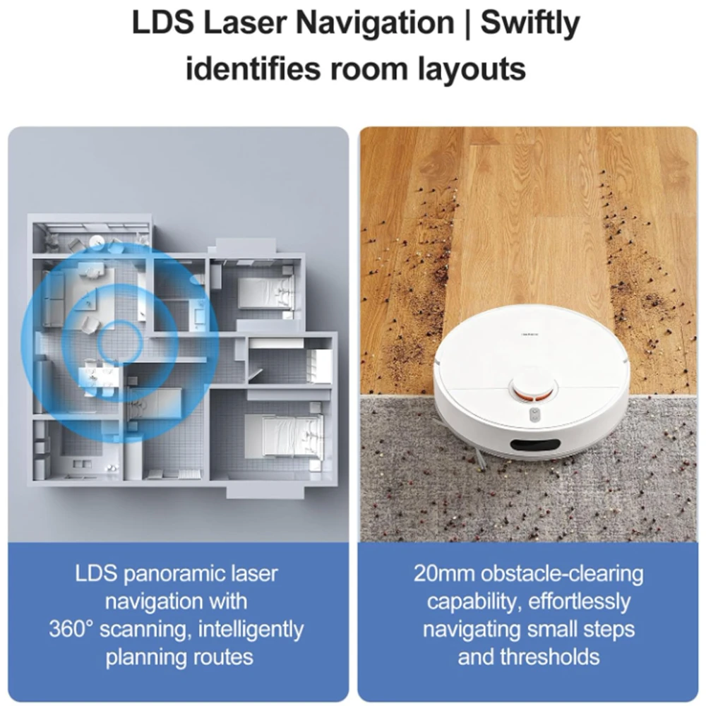 Xiaomi Robot Vacuum S40C, Potente ventilador de succión 5000 Pa, Depósito de agua y depósito de polvo de alta capacidad 6