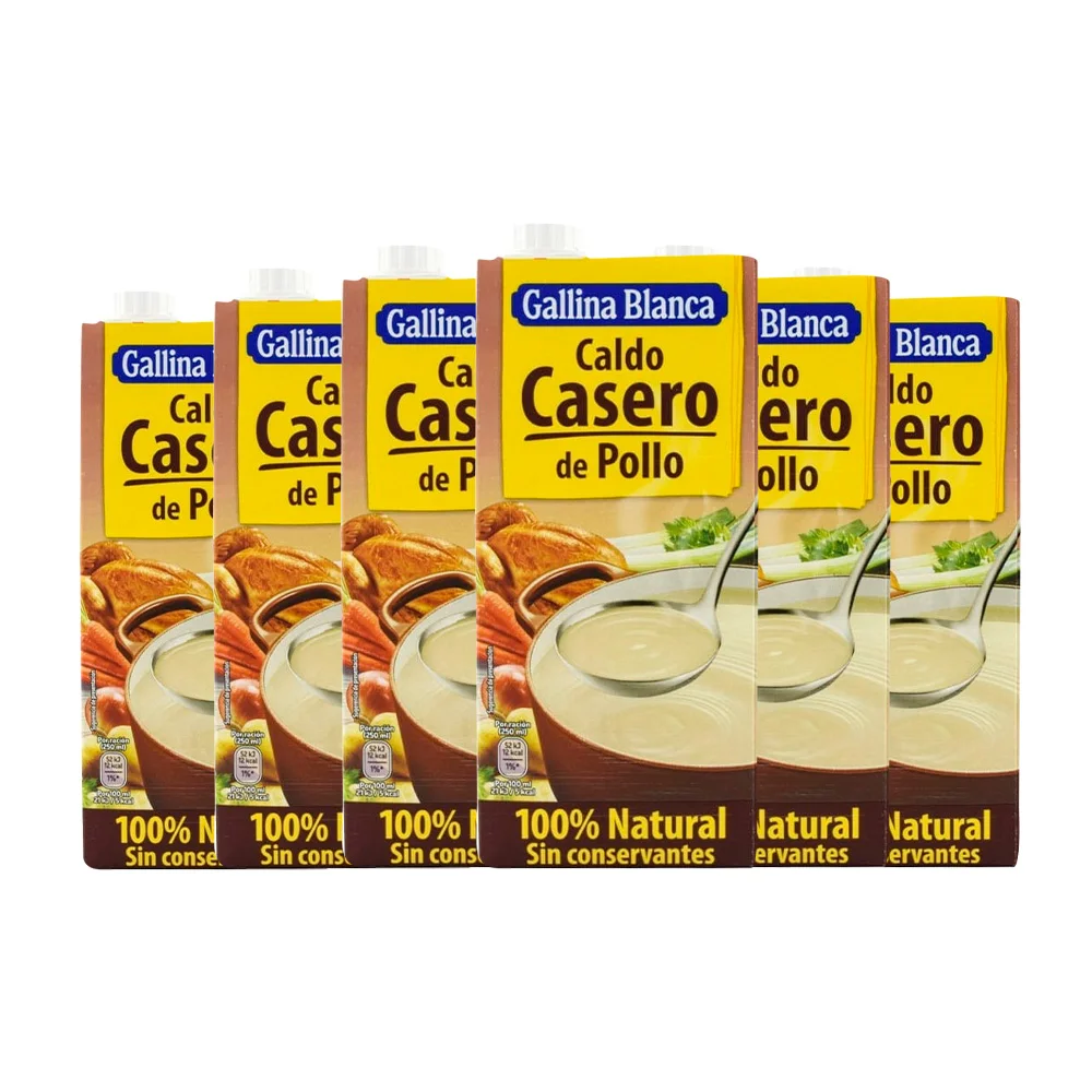 Pack 6× Caldo de Pollo Gallina Blanca – 1 L | Caldo Natural Listo para Usar | Sabor Casero y Suave | Sin Conservantes ni Gluten | Ideal para Sopas, Arroces y Guisos