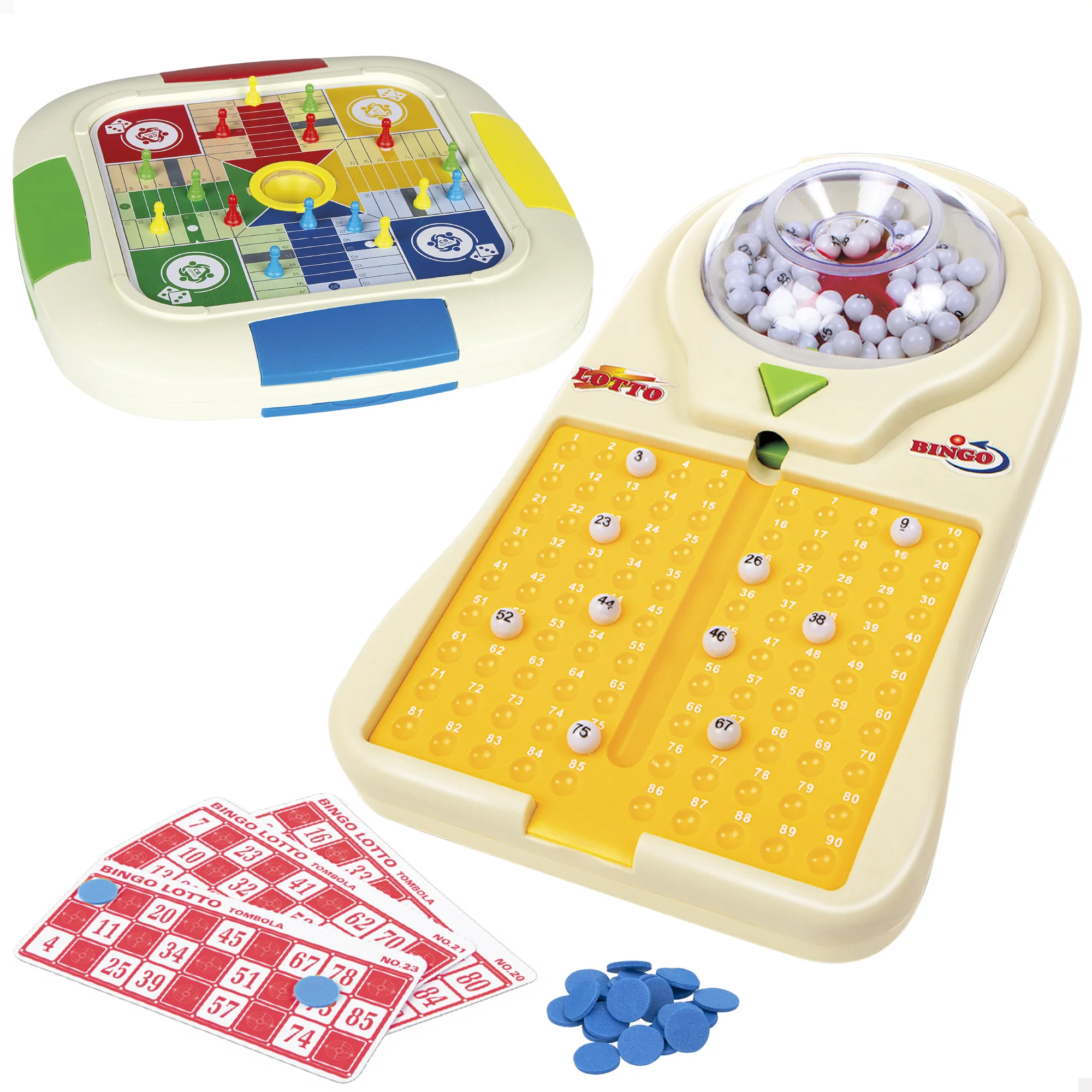 COLORBABY Set 3 Board Games, Electronic bingo, Parcheesi, the Game of the goose, Complete Set with Boards and Tokens, for more than 2 players, Assembled board games, board games, children 5 years and the whole family