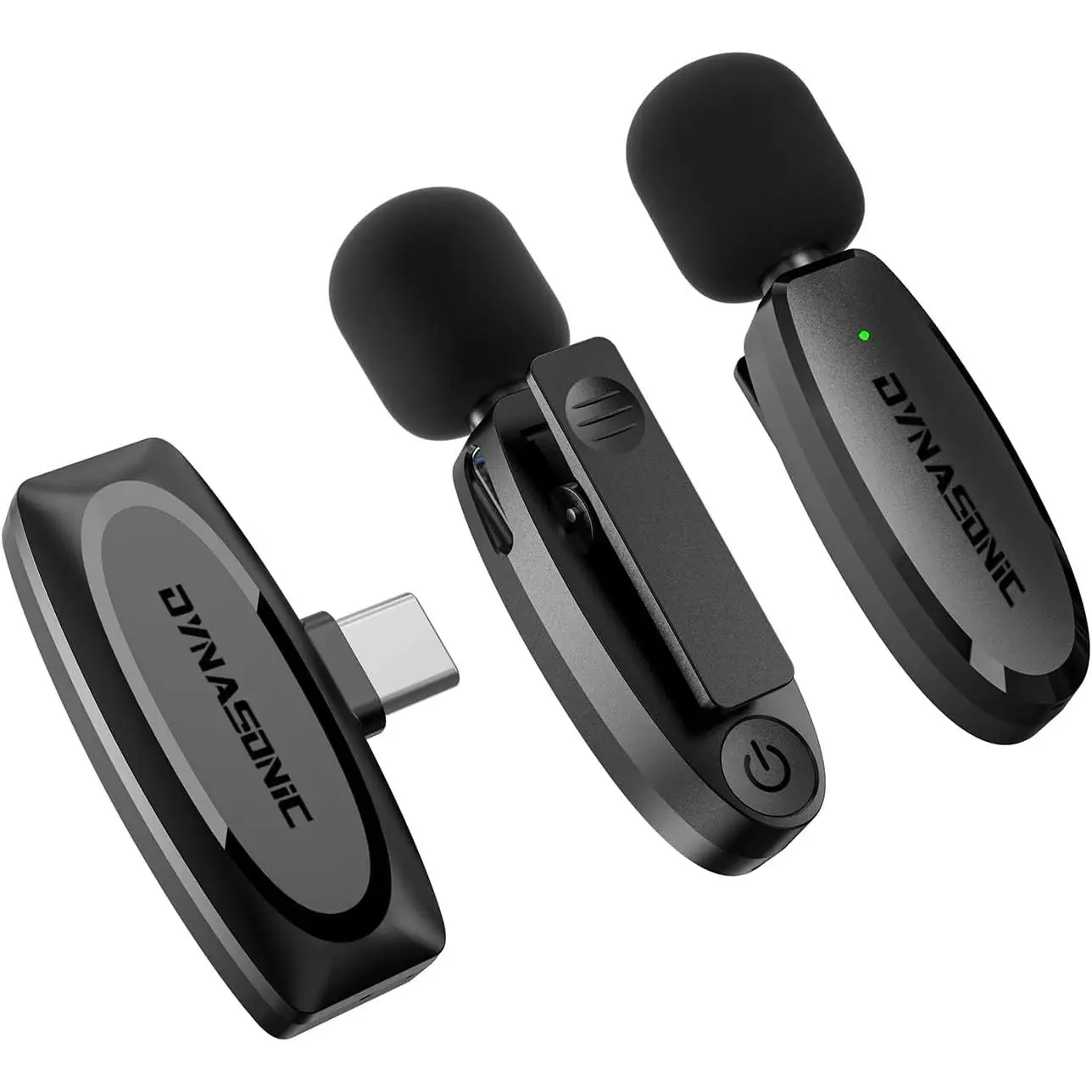 DYNASONIC DM-Pro 02 Pack (2nd generation) 2 wireless microphones professional Android type C. Lavalier lapel microphone for mobile (2,4GHz) Facebook Tiktok Video Vlog Youtube.