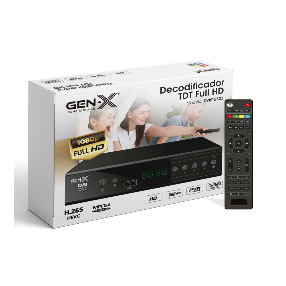 Decodificador Digital Terrestre DVB-T2 H.265 HEVC Full HD 1080p | Receptor TDT con HDMI y AV | Modelo DVBT-5523 GEN-X