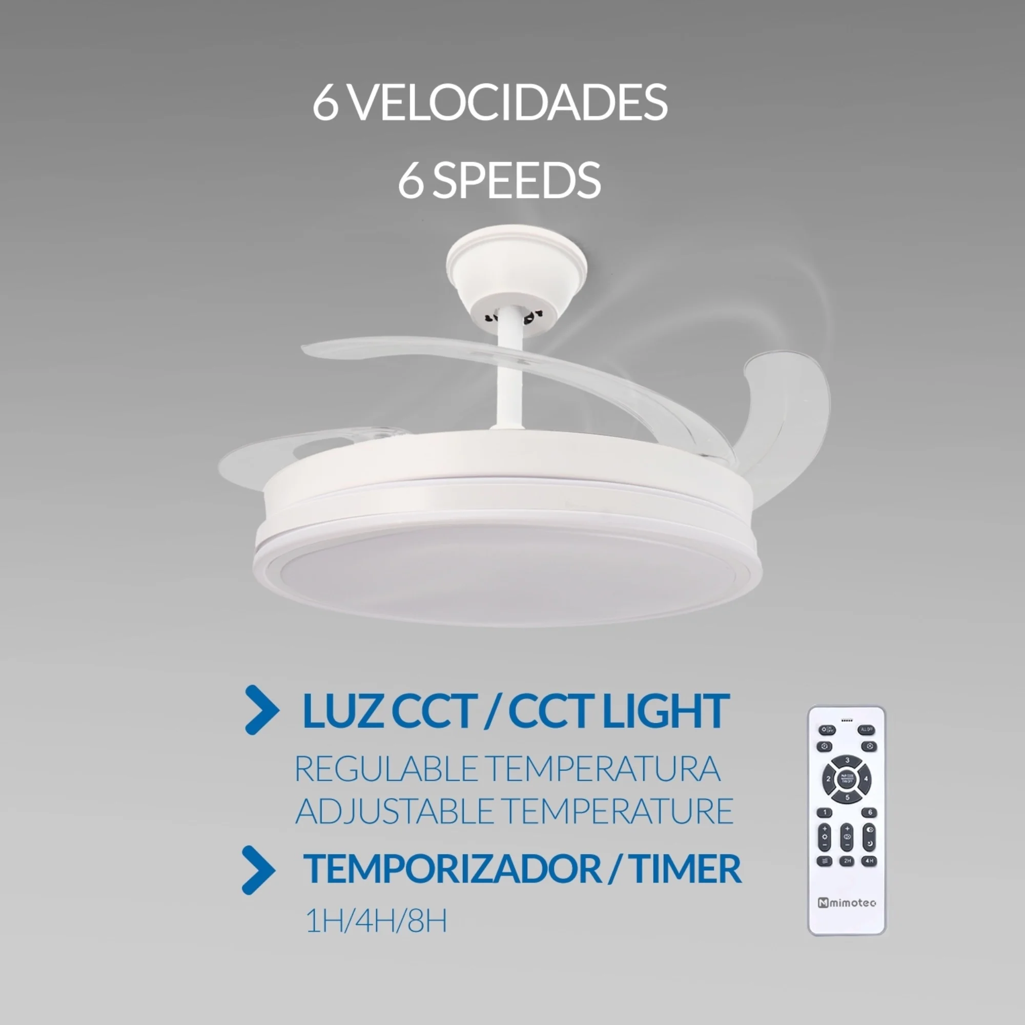 Ventilador de techo con luz LED 36W en 3 Temperaturas de Luz con Mando a Distancia -Motor DC Eficiente y Silencioso, 3 tonalidades, aspas
