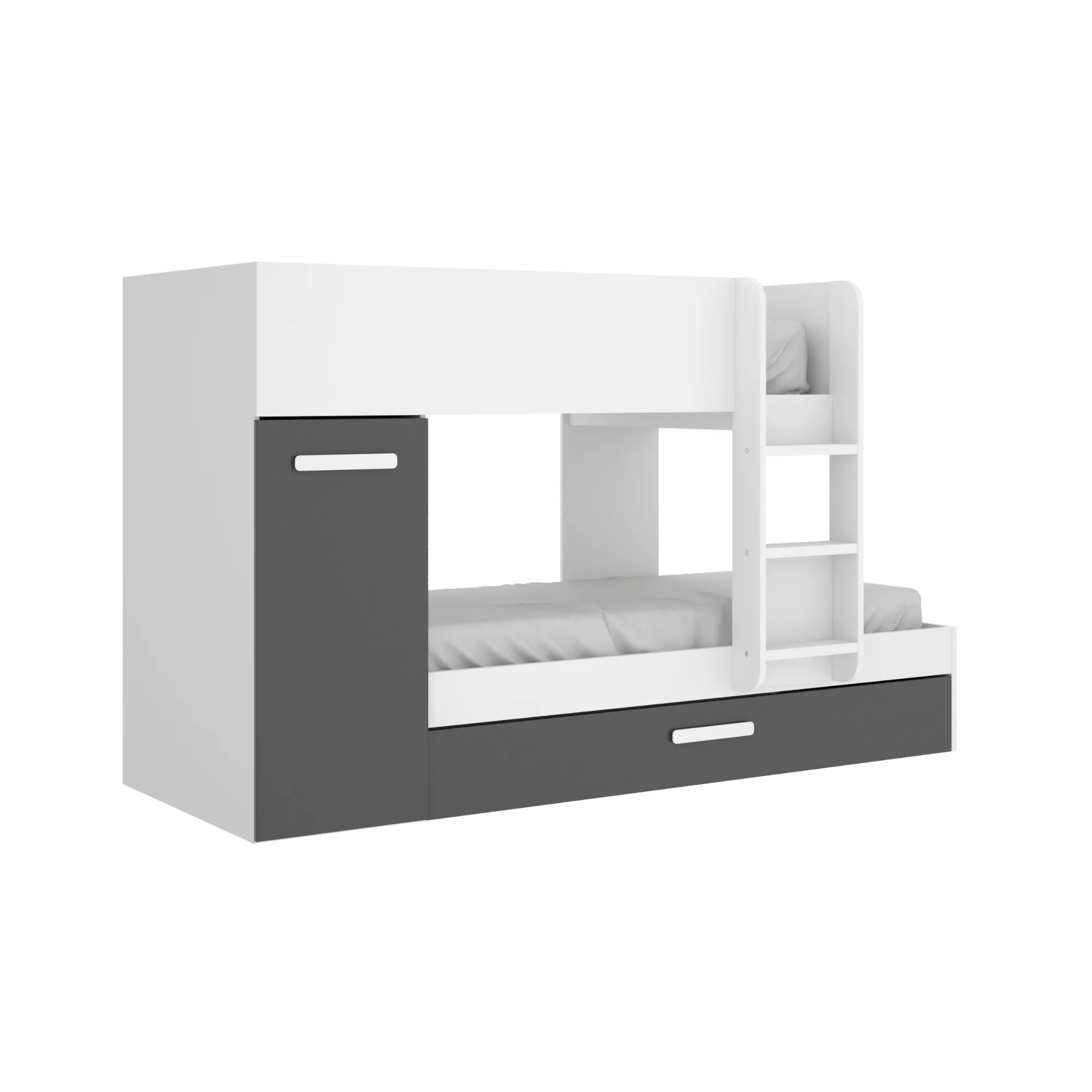 Dekit Cama Tren 3 Camas TOM con Armario y Arrastre 150x244x112 Blanco Grafito