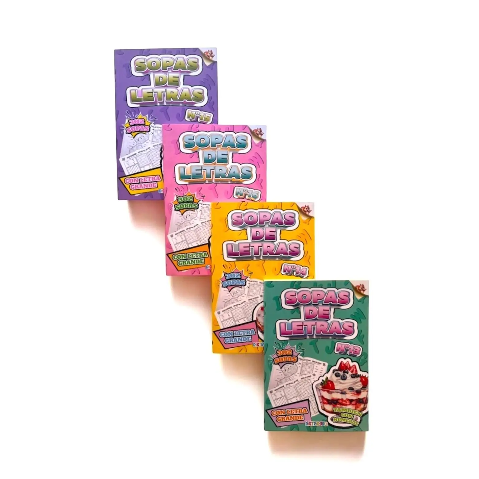 Pack de 4 Libros Sopas de Letras en Español - 1208 Pasatiempos para Adultos, Ejercicio Mental y Entretenimiento, Ideal para Regalo, Marca Distripubli Edición Actualizada