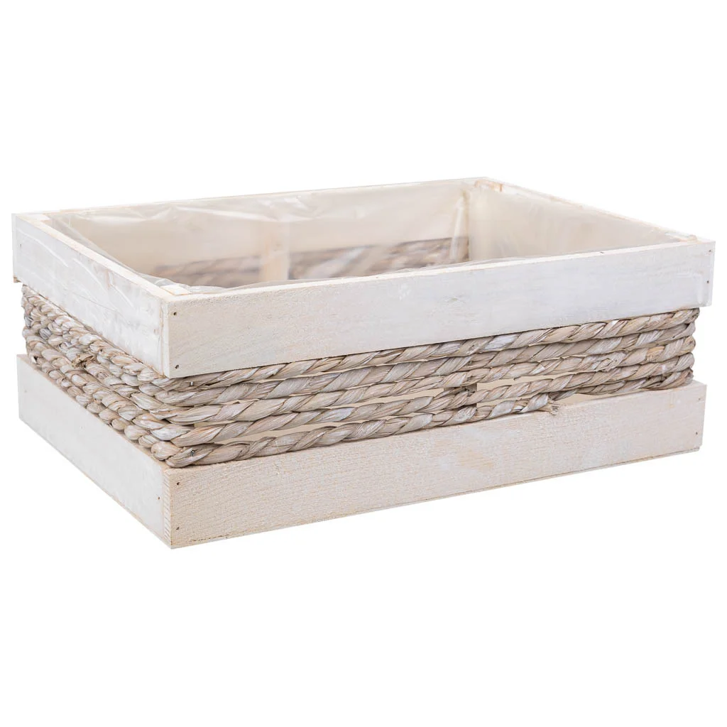WANDERLUST DECO Cestino in legno e corda bianca 35x25x12/31h cm