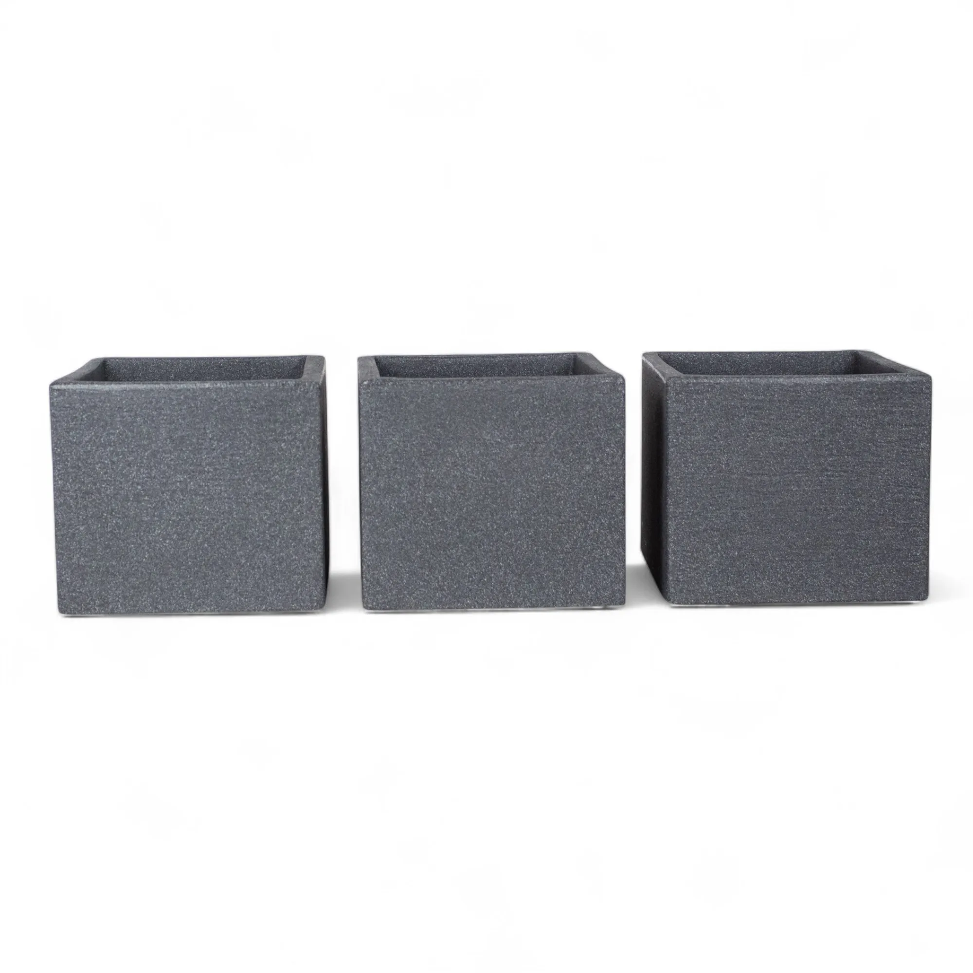 Maceteros Decorativos Interior Pack 3 - PINCHO - Macetas Pequeñas, Tiestos Para Plantas Exterior, Jardineras Resistentes Anti-UV, Diseño Moderno Negro - Plástico PE, 20×20×17 cm, Uso Interior y