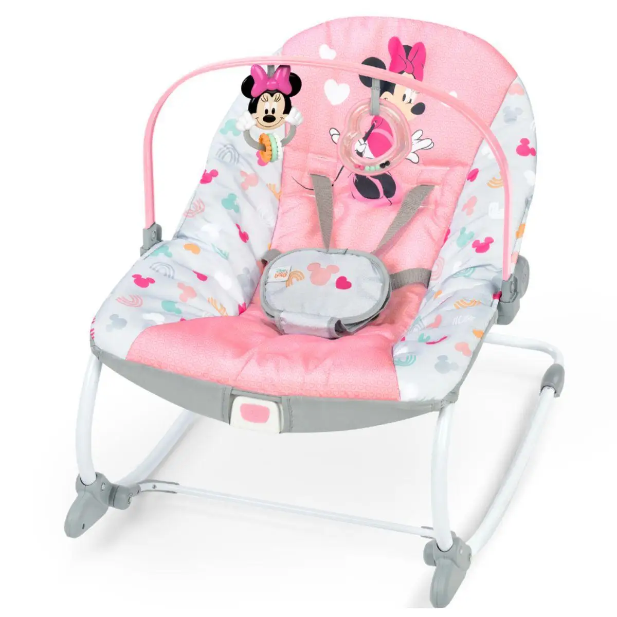 Hamaca Bright Starts mecedora Minnie Mouse Forever Besties, Silla con vibracion Minnie  Rosa,Columpio bebés 0 a 30 meses, hasta 18 kg