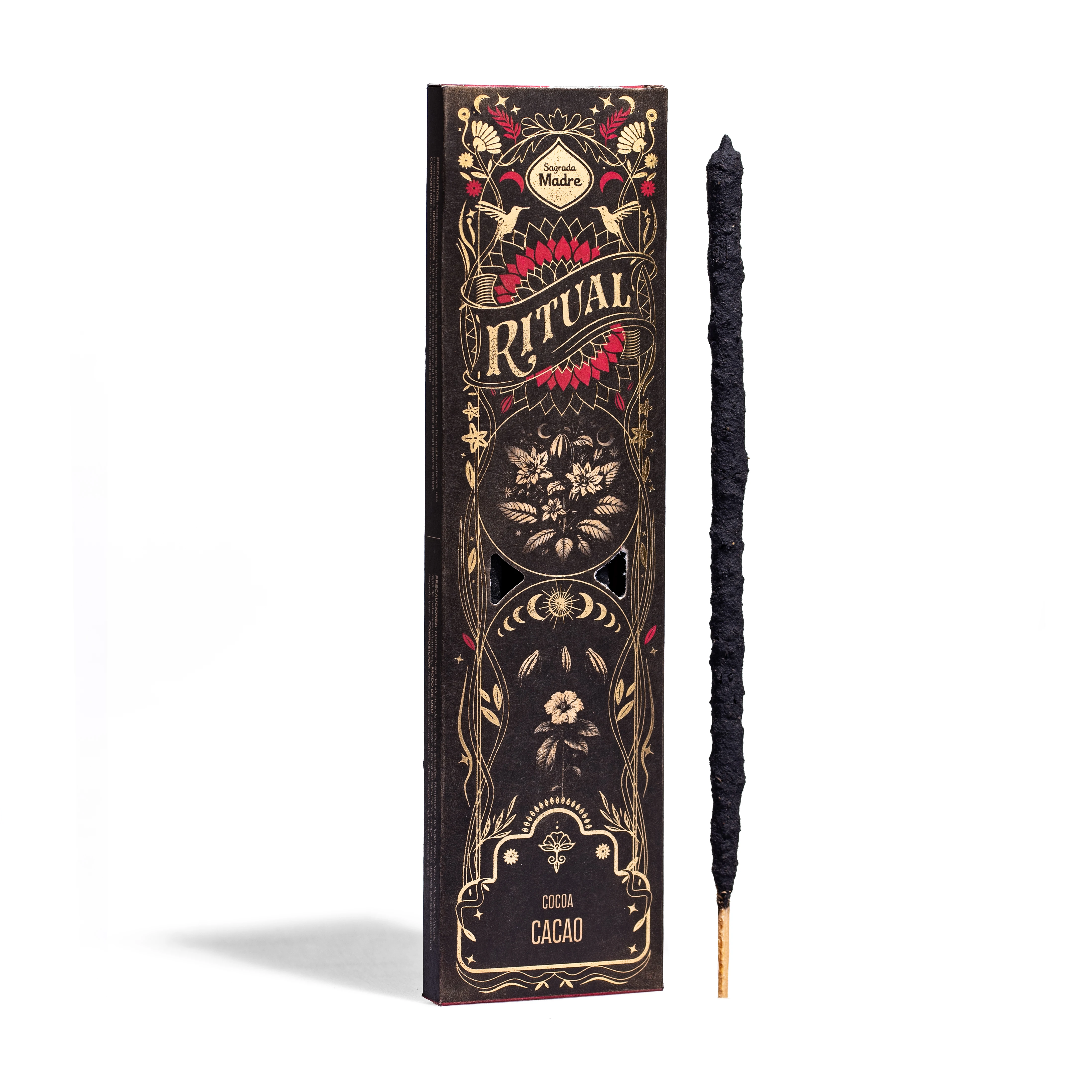 SAGRADA MADRE - Incienso Ritual Cacao con Aroma a Chocolate (6 Varillas Gruesas de 1 Hora de Duración) | Sahumerio Premium, Vegano, ECO y Artesano hecho con Aceite Concentrado Aromático, Carbón