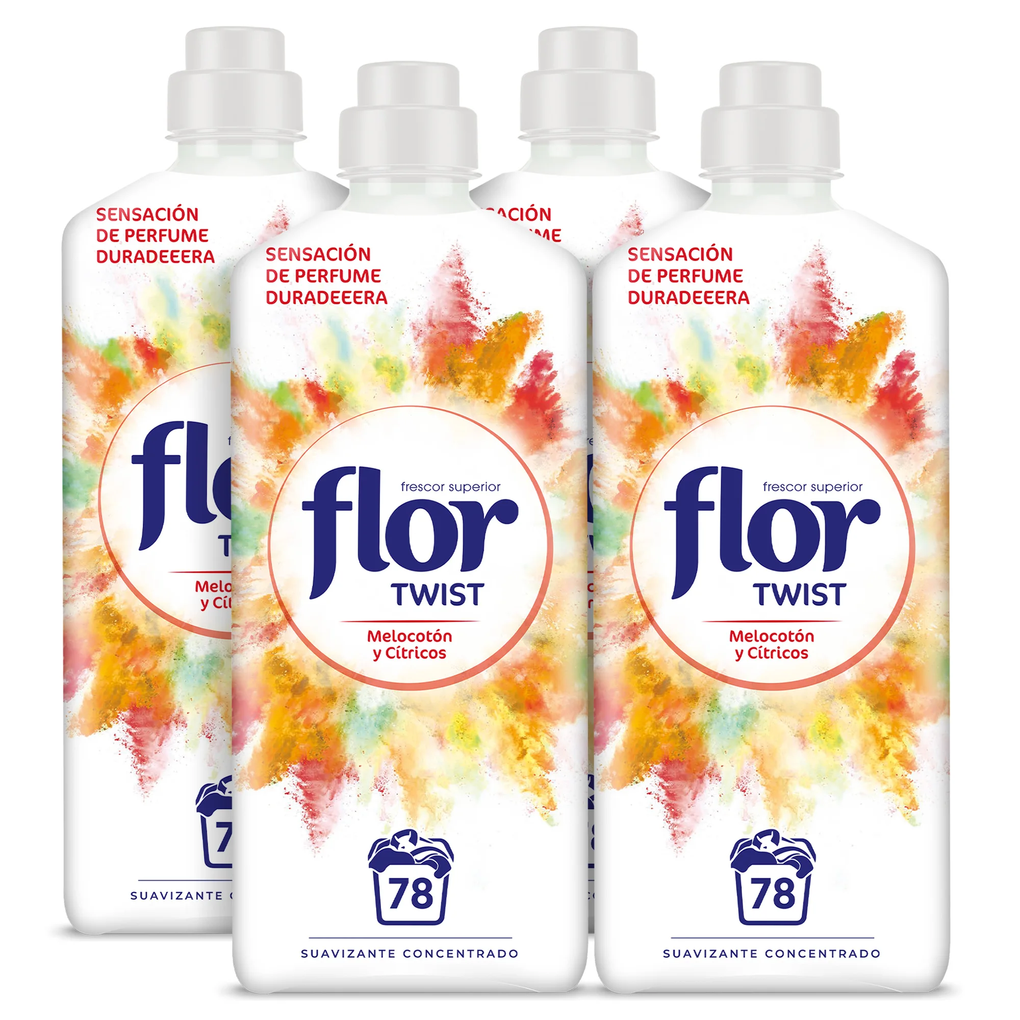 Flor Twist Melocotón Suavizante Concentrado para la ropa 312 lavados (4 botellas de 78 lavados)