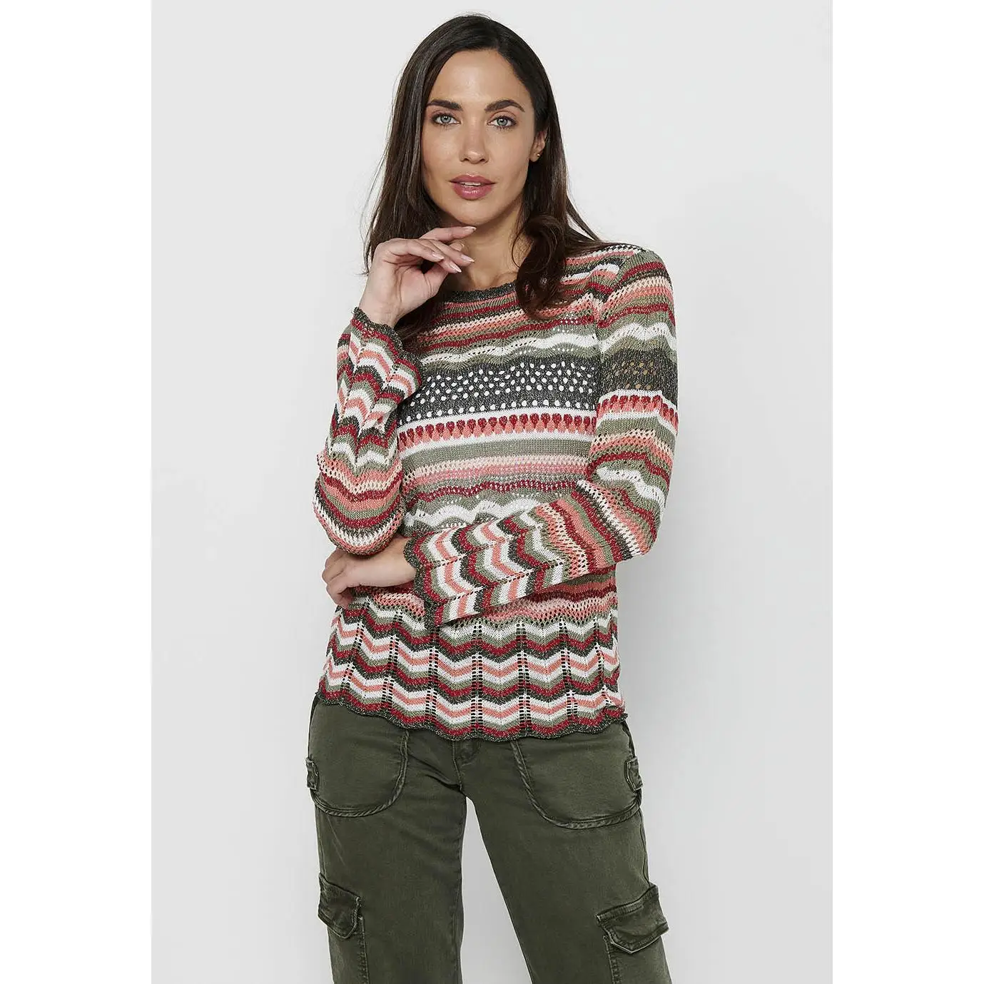Koroshi Jersey punto tricot calado rayas mujer