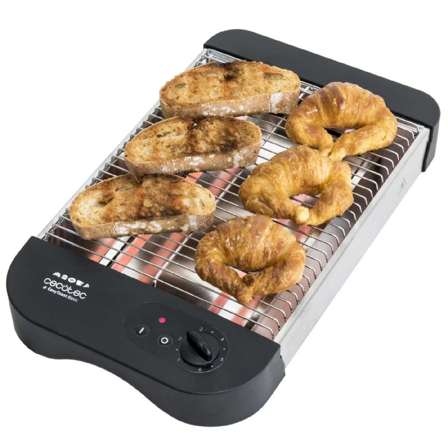 Flat Horizontal Turbo Easytoast Basic roaster. 900 W 6 levels, 3 quartz resistors, toggable hollow tray, indicator light, 31X35 Cm, Black