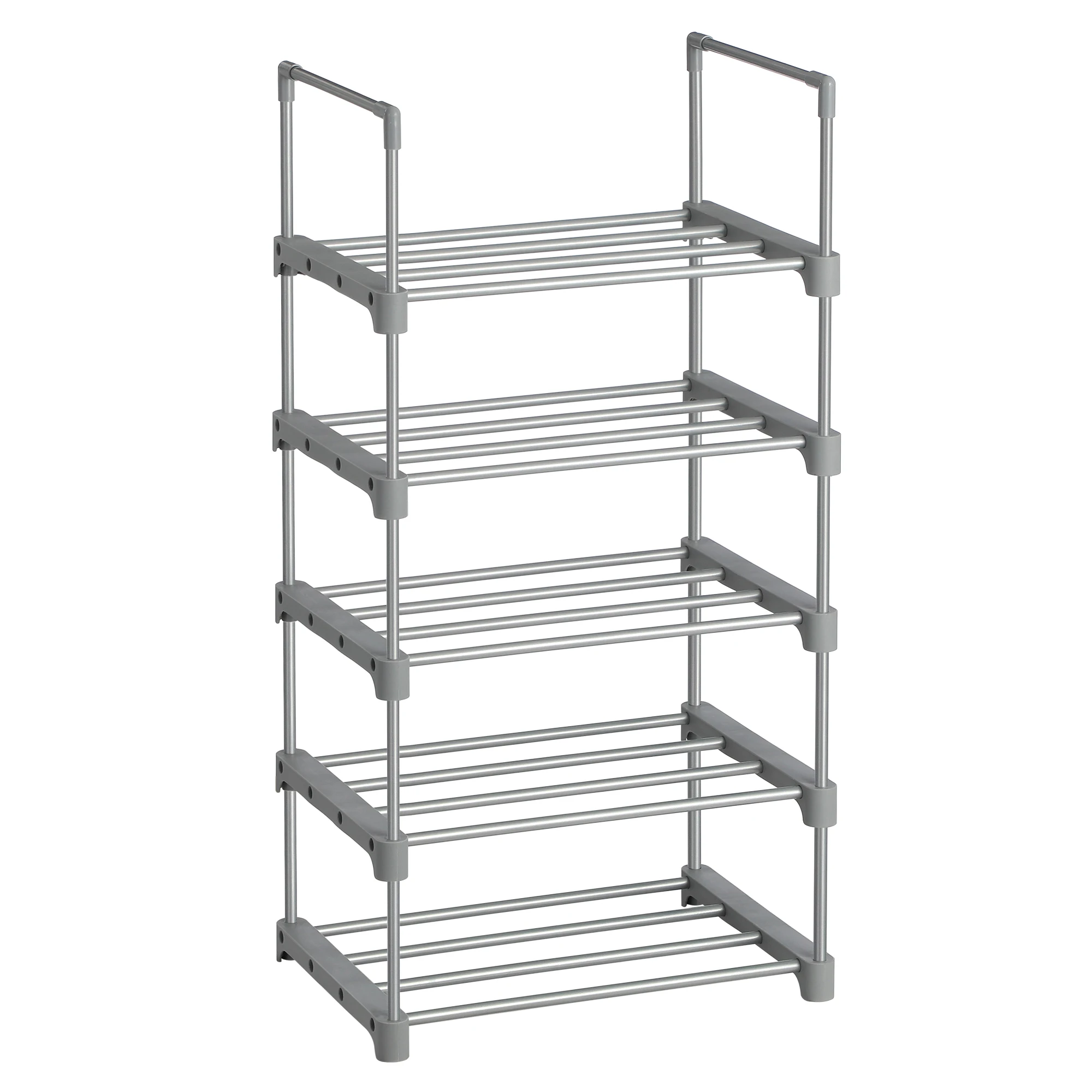 SONGMICS Scarpiera, Scarpiera, 5 Ripiani, Metallo, Impilabile, Salvaspazio, Portascarpe, Multifunzionale, per Ingresso, Camera da Letto, Soggiorno, Grigio/Nero