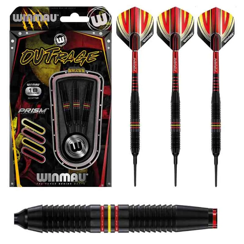 Winmau Darts Outrage Darts 18Gr Brass Black 2235.18 Brand, Winmau, Weight, 180.0Gr, Thread Type, 2Ba/4Mm, Material, Brass, Barrel Diameter, from 7.6 to 8.0mm, Barrel Length, from 46 to 50Mmdarts, Plastic Tip Darts, Winmau Plastic Tip