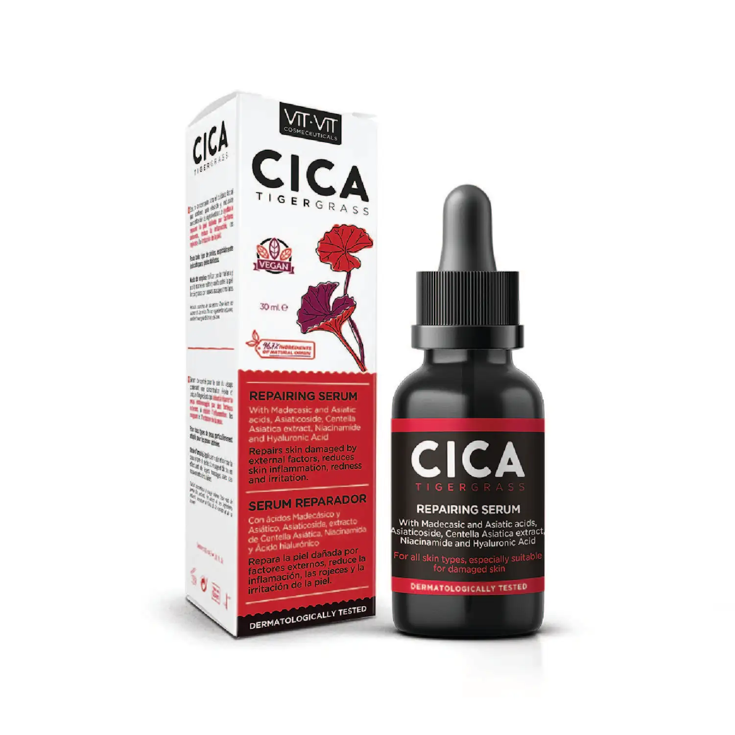 Serum Reparador Cica con Acido Hualurónico y Niacinamida, Serum Hidratante que regenera la piel dañada y reduce las rojeces. Serum vegano 30 ml Vit Vit Cosmetics Vit Vit Cosmeceuticals