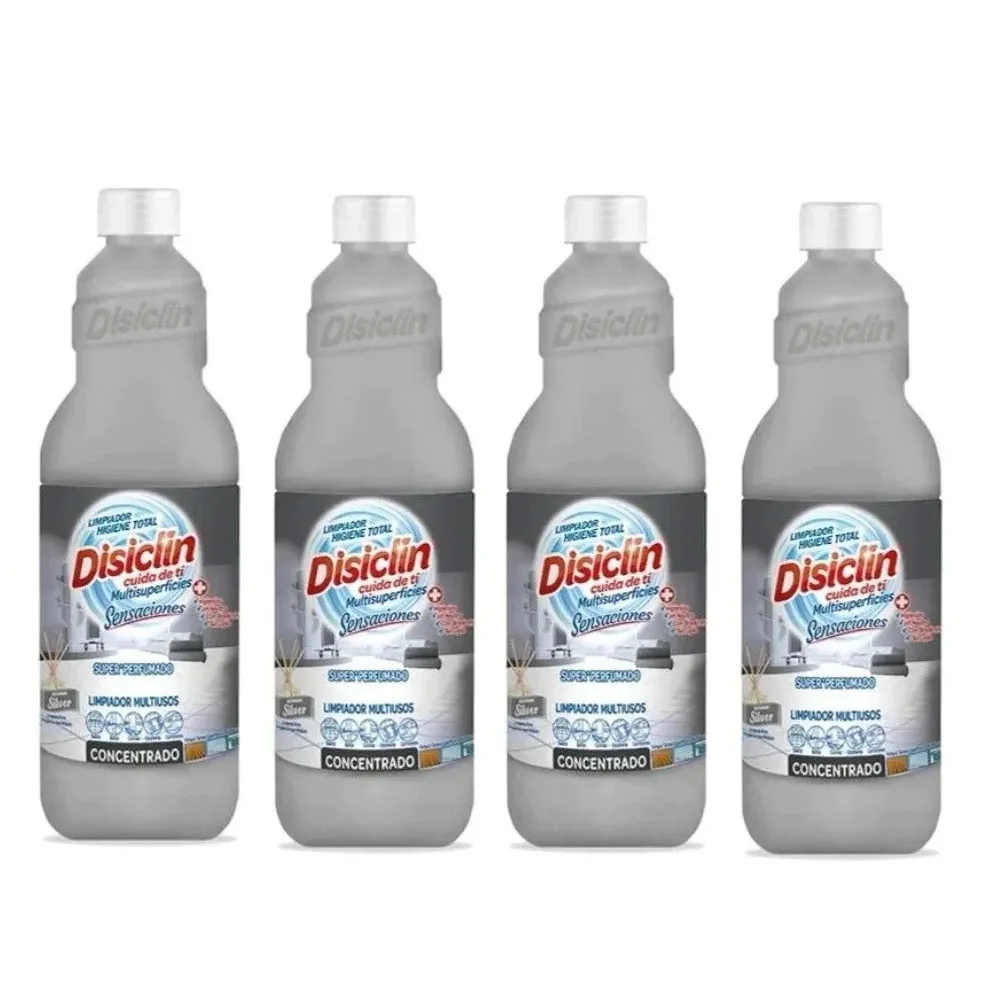 Disiclín Silver Limpiador Multisuperficies Concentrado 1000ml (Pack 4x1L) - Disiclin Para una Higiene Total, Super Perfumado, pH Neutro, Con Bioalcohol, Sin Lejía, Aroma Duradero