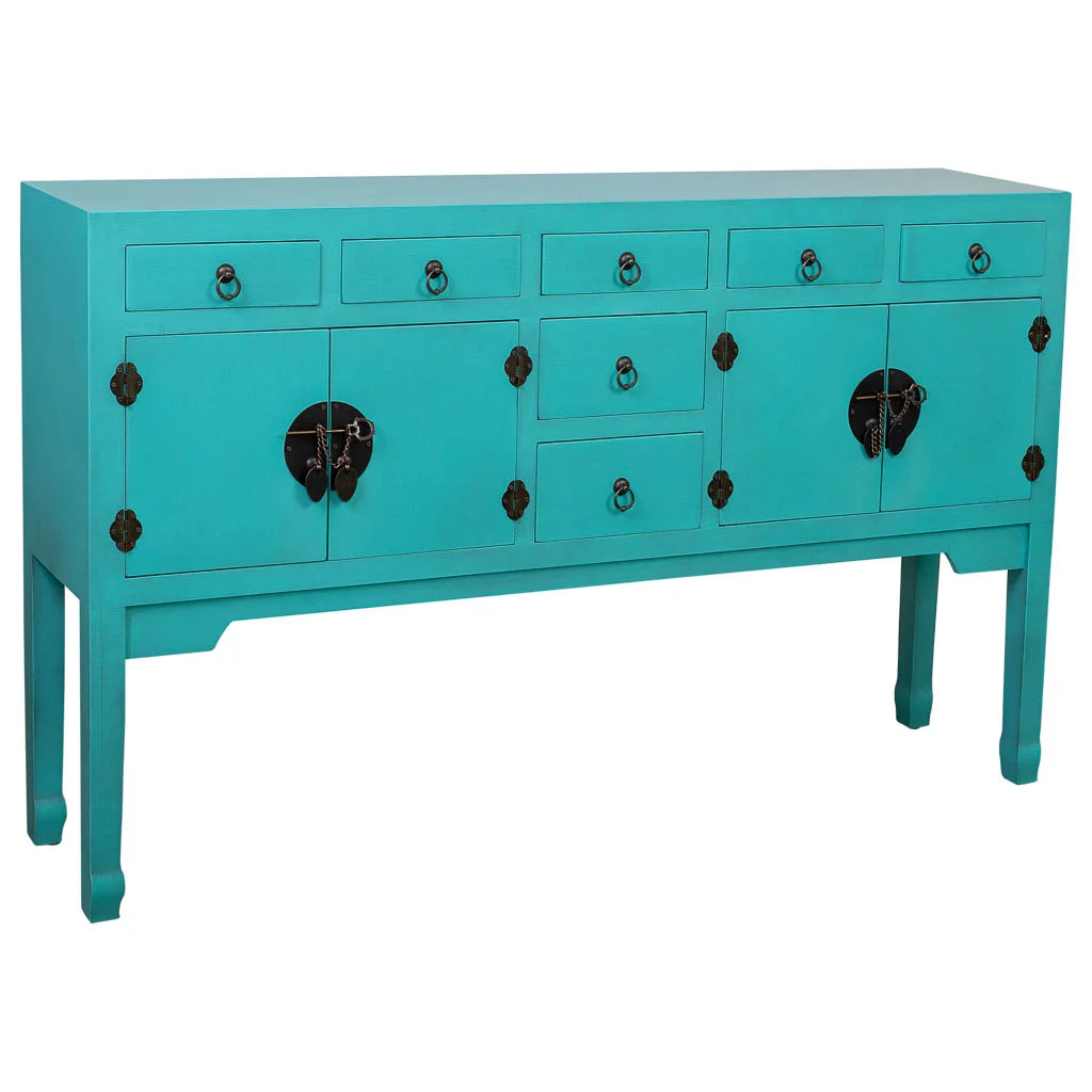 Wonderlust Deco - Aparador de madera de 7 cajones y 2 puertas 128x26x78h cm Azul 128x26x78h cm