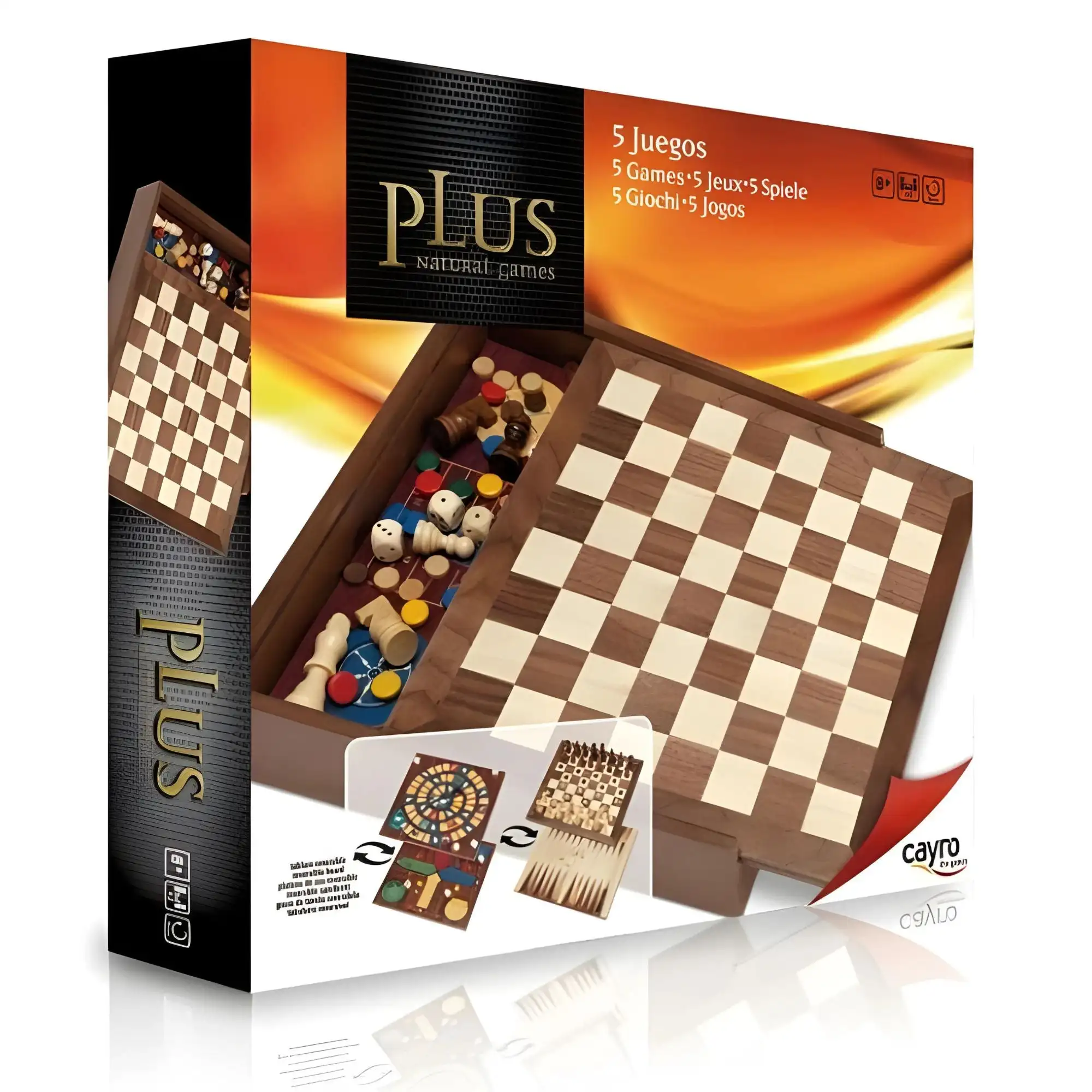 Cayro ++ Set 5 Juegos de Madera Clásicos Plus Cayro 1615 - Ajedrez, Damas, Backgammon
