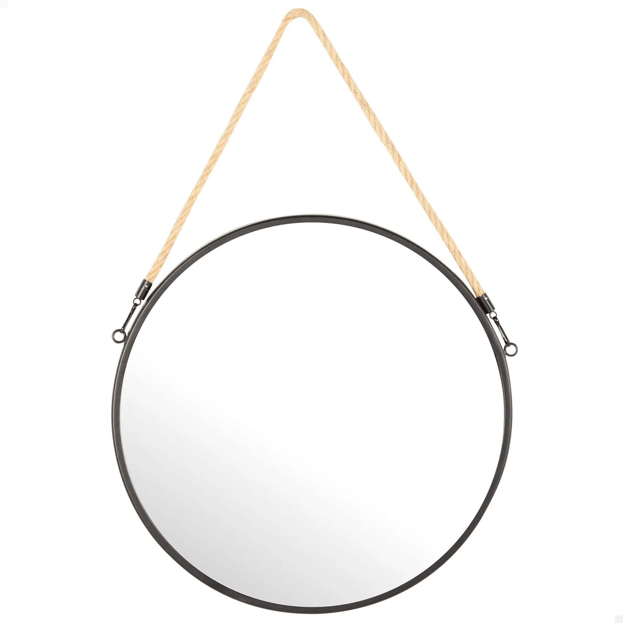Max Home - Espejo de pared, redondo, con cuerda de yute, decorativo, espejos de metal, diseño moderno, marco negro, para recibidor, dormitorio, baño, estilo minimalista