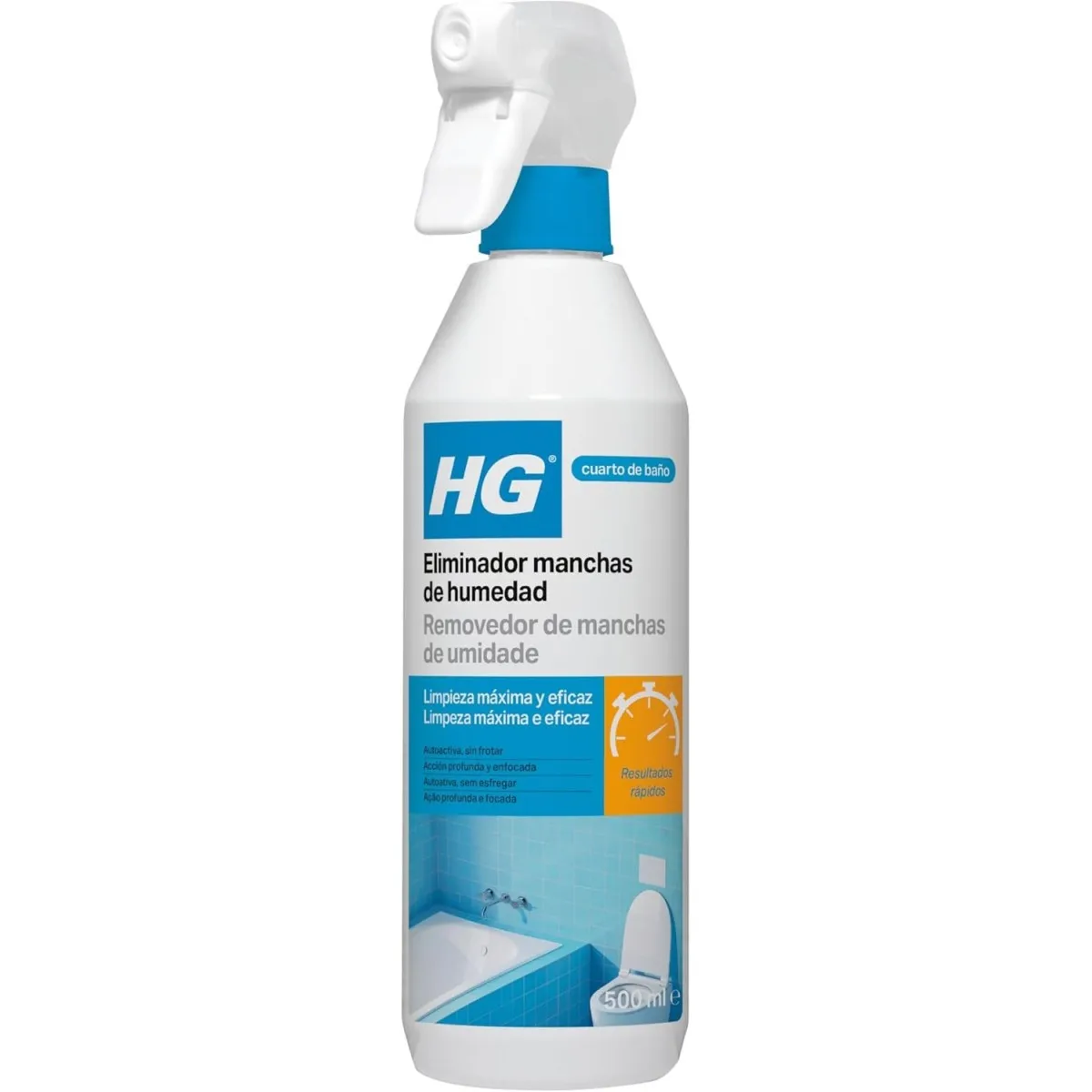 HG Limpiador de Moho, Spray Antimoho Eficaz, Elimina Manchas de Humedad y Moho de Paredes, Azulejos, Sellos de Silicona y más - 500ml