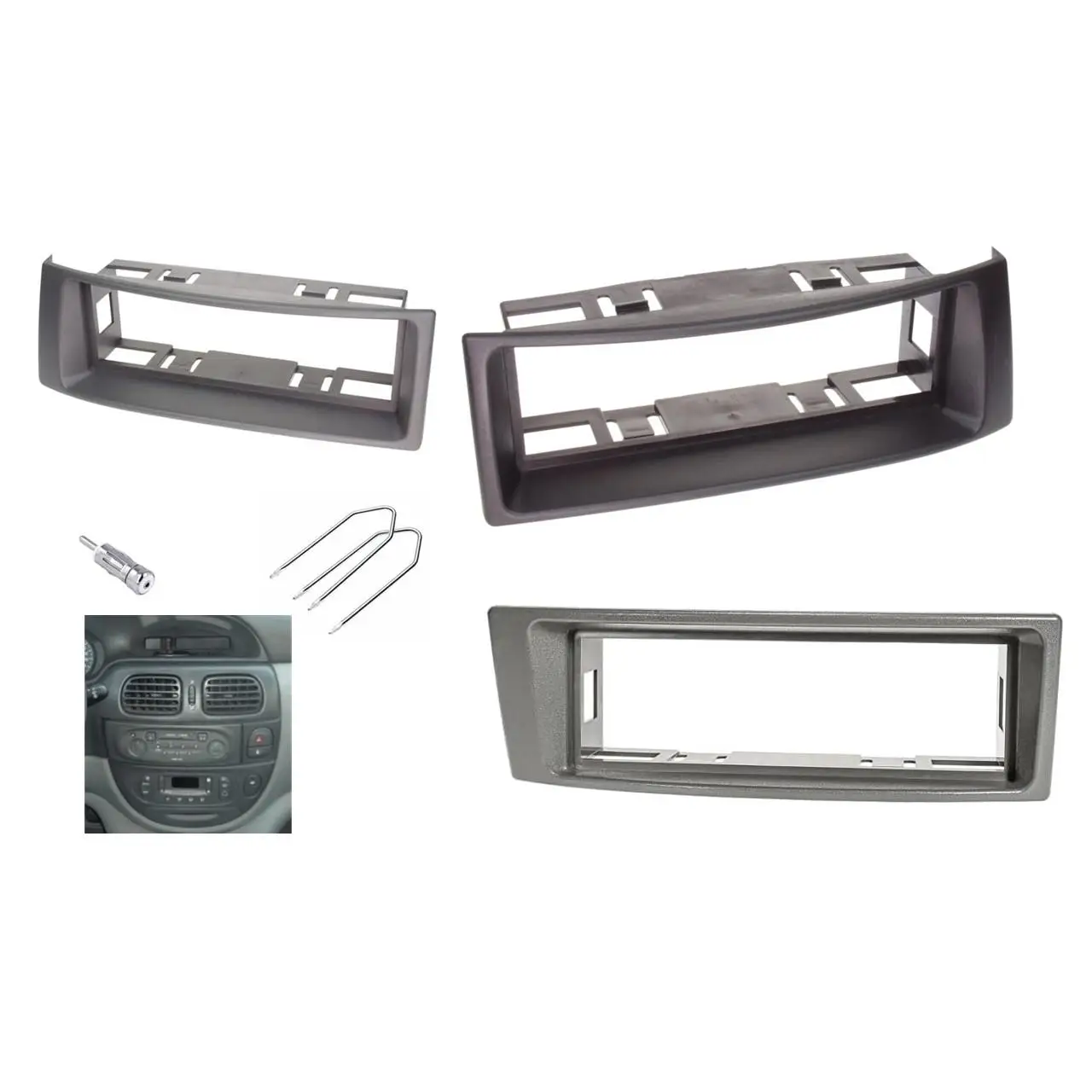 kit MARCO RADIO 1DIN RENAULT MEGANE SCENIC Color Gris Oscuro - Gris Claro - Negro con extractores A