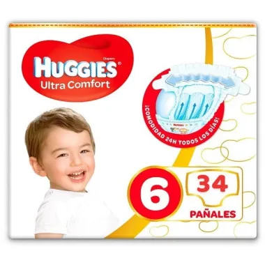 Huggies Ultra Comfort Talla 6 (15-30 kg) 34 Pañales – Máxima Comodidad y Ajuste para Niños Activos
