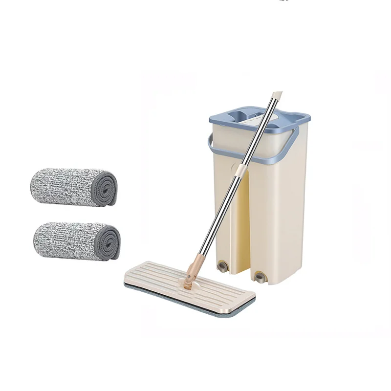 Fregona plana con almohadillas de microfibra y cubo para escurrirla, Limpieza de suelo, uso húmedo o seco en baldosas laminadas de madera dura，envio desde España