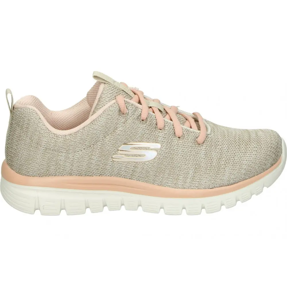 SKECHERS and sports Skechers Graceful Twisted Fortune for women-Natural Color Casual sneaker with Coral details-lace up Sneakers-comfortable-model 12614-NTCL