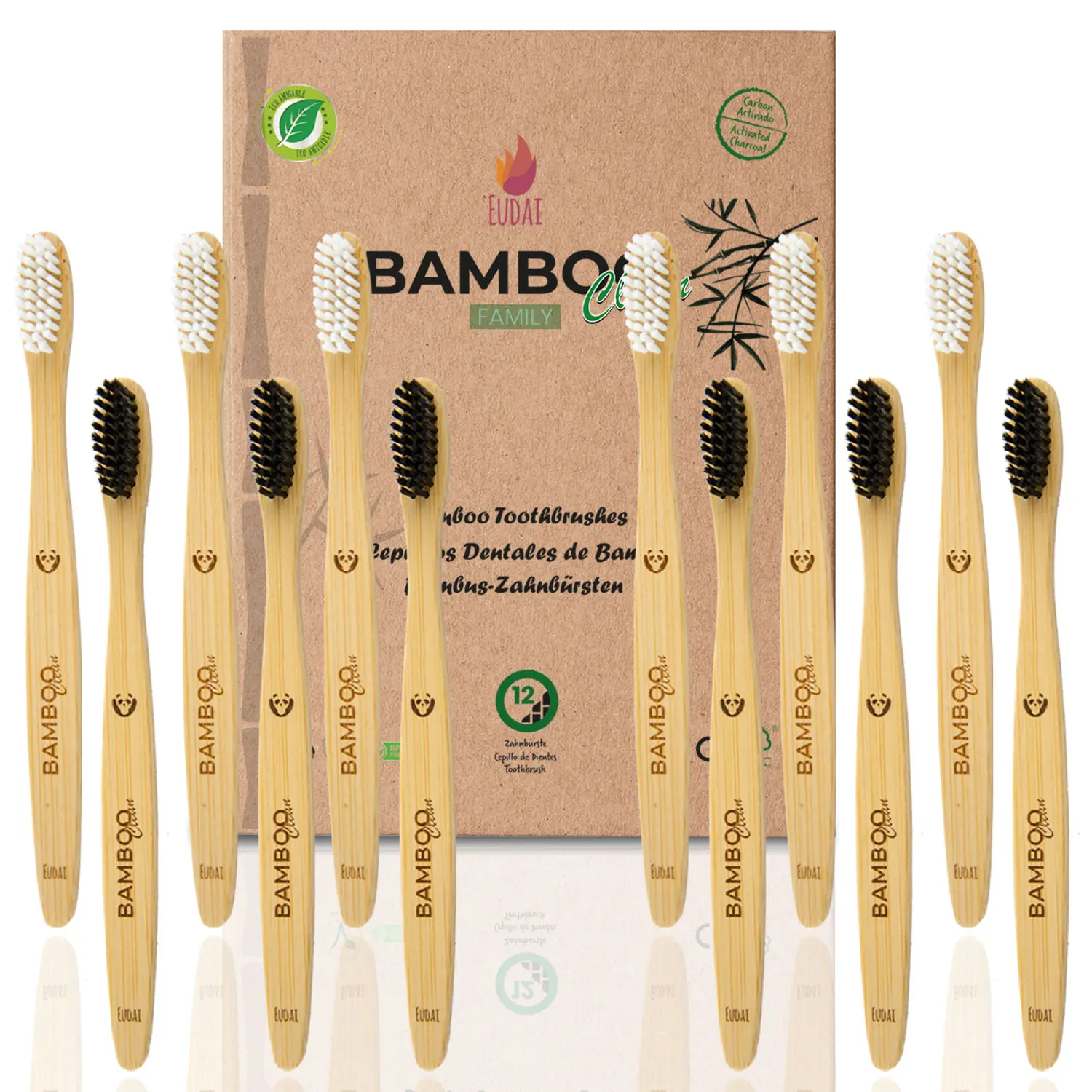 Kit 12 Cepillos de Dientes de Bambú Suaves y Orgánicos Sin BPA - Boston Tech