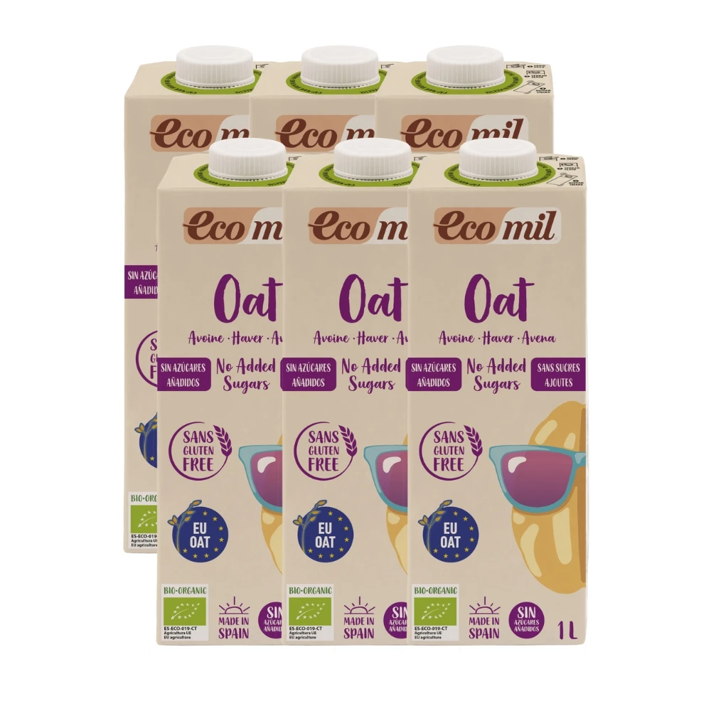 Leche de avena sin azúcar ni gluten | Packs de 6 | Sin gluten | 100% Vegetal | ECOMIL