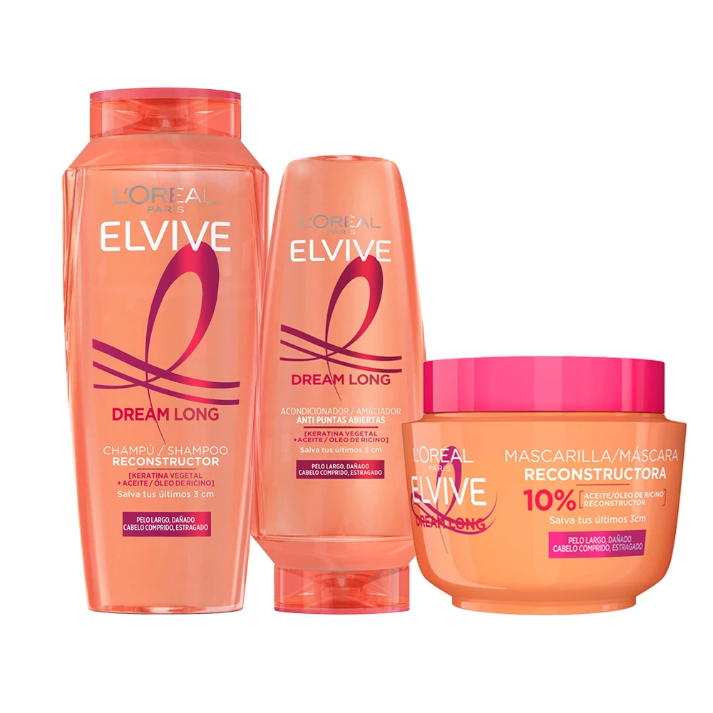 L’ORÉAL PARIS | Rutina Elvive Dream Long Champú, Acondicionador, Mascarilla o Sérum Reconstructor Para Pelo Largo y Dañado