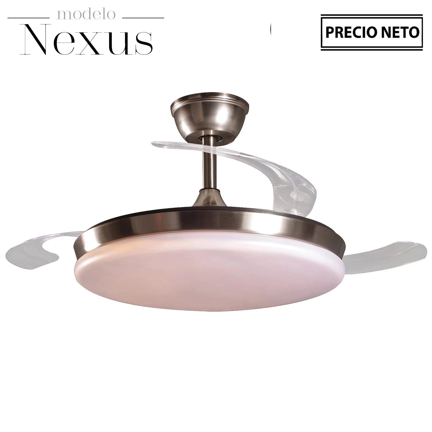 Ventilador techo con luz 3 aspasretractiles cromado nexus 106x36-53cm l mpara: 45cm