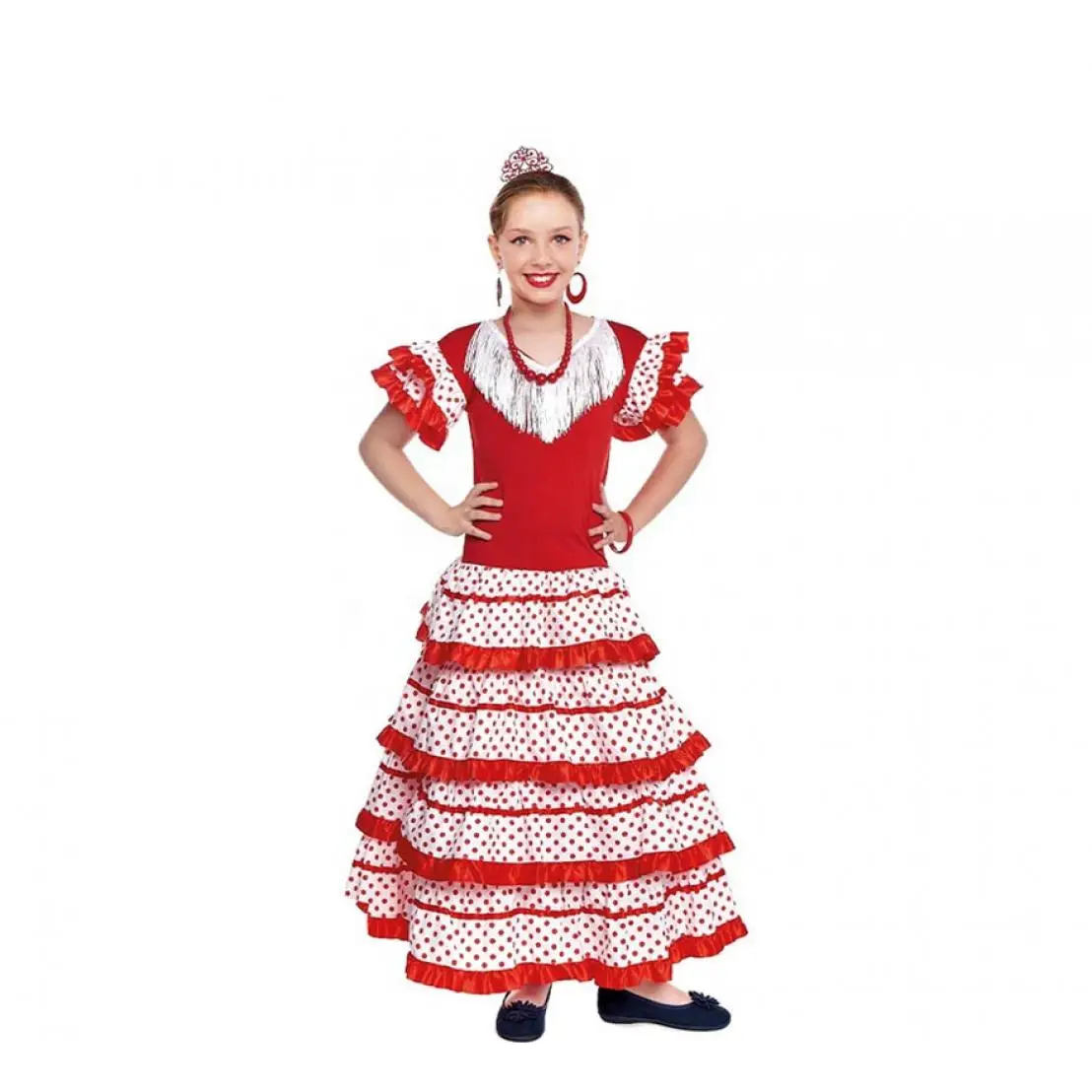 Parland White Sevillana costume with red border for girl