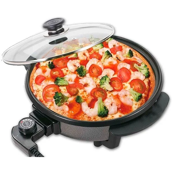 Pizza Pan Electrica 36cm, 40cm Sartén Eléctrica Calienta Super Rapida Súper Pizza Pan, Paellera Electrica 1500W Max. 240° C Temperatura Regulable Ajustable, Antiadherentes