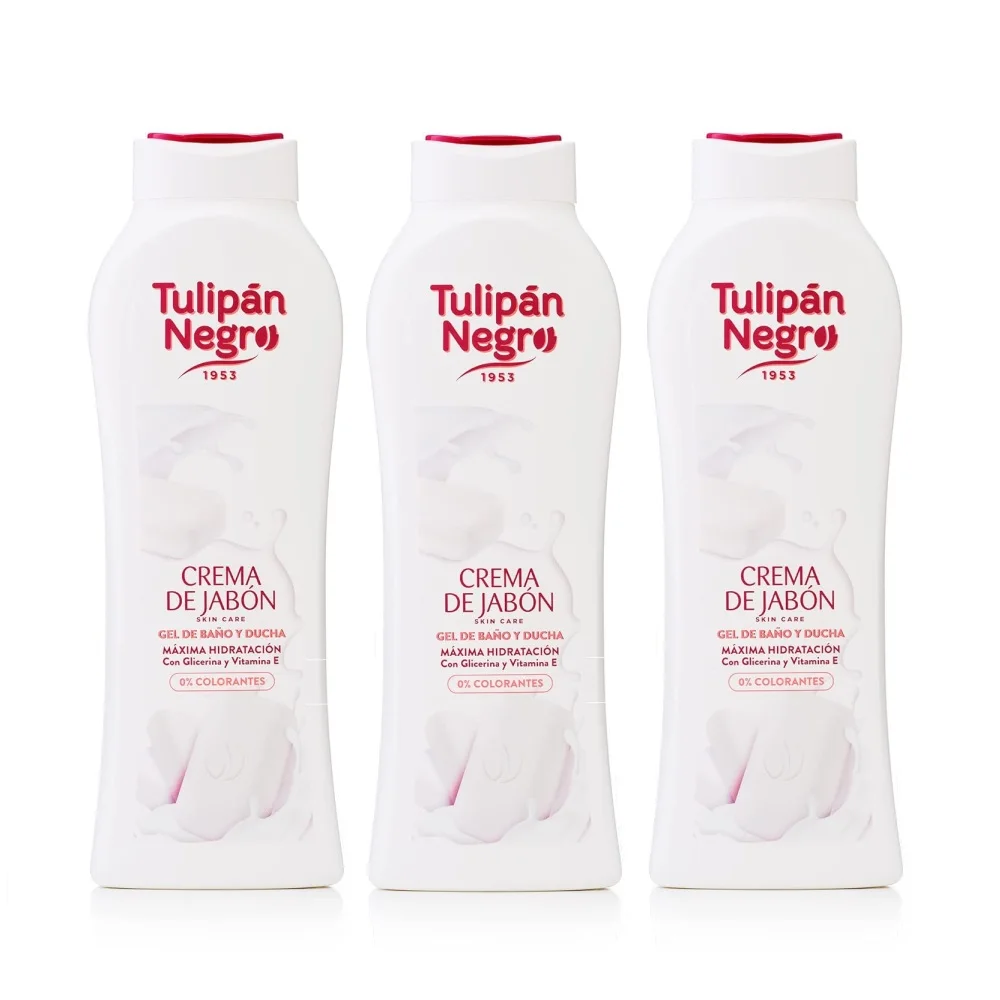 TULIPAN NEGRO, Gel de Baño y Ducha Crema de Jabon 650ml (Pack de 3x650ml), De la Linea Skin Care Tulipan Negro, Máxima Hidratacion y Suavidad para la Piel, Con Glicerina y Vitamina E, Efecto Anti