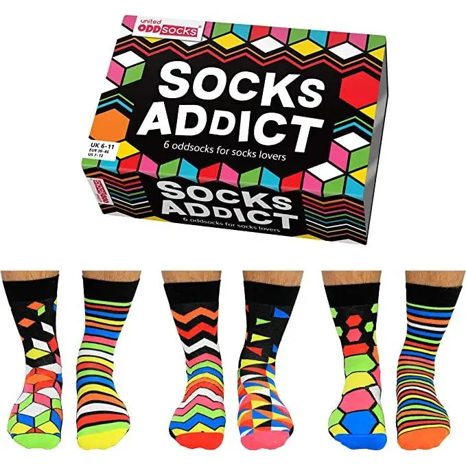 United Oddsocks Socks Addict 6-box unisex Printed Socks-Multicolor Socks, Size 39-46