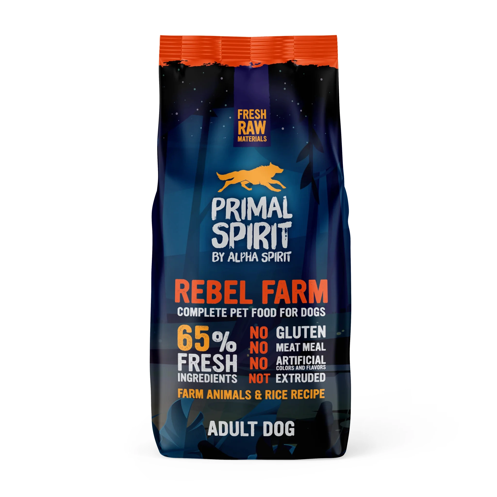 Primal Spirit 65% Rebel Farm, Alimento completo para perros, sin gluten ni harinas cárnicas, no extrusionado 12kg
